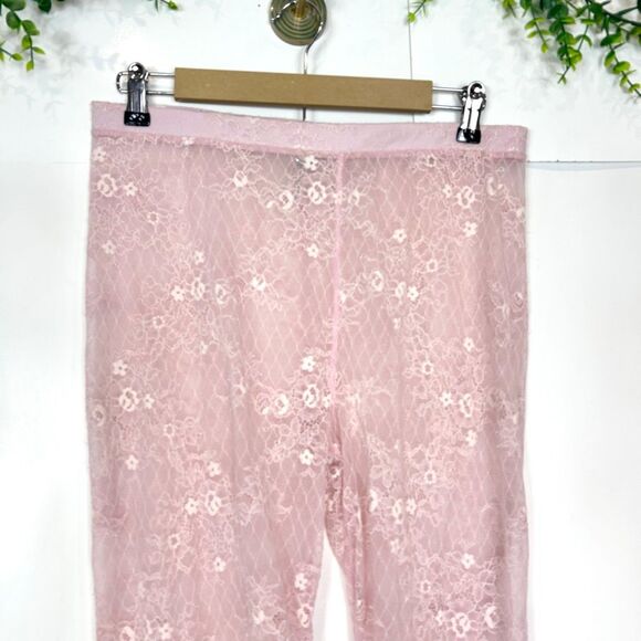 Intimately Free People Leggings French Kiss Large Pink tights Floral cross Lace - Picture 2 of 11
